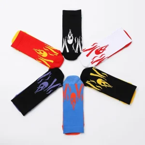 High Quality New Style Mid Calf Flame Pattern Knitted Antibacterial Nylon Professional Sports Socks ODM for Youth Spring