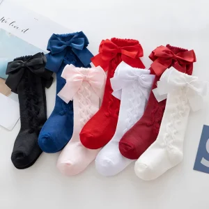 High Quality Newborn Baby Socks Solid Color Middle Tube Bow Kids Girls Socks Cute Sweet Children’s Socks