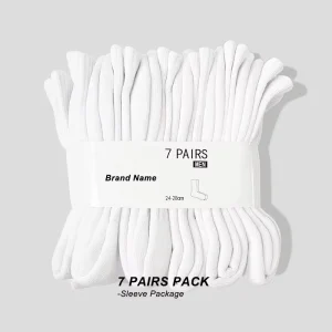 High Quality Premium White Black Custom Logo 7 Pairs Pack Crew Terry Cushion Padding Sock Sports