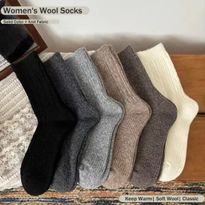 High Quality Solid Color Women’s Wool Socks Autumn and Winter Warm Thickened Soft Girls Socks Pile Socks Crew Socks