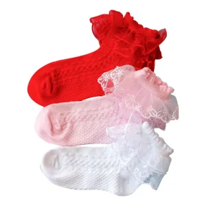 High Quality Spring Children Lacey Cotton New Born Girls Colorful Pink Frills Lace Baby Lace Kids Socks