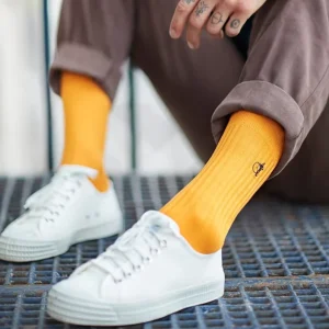 High Quality Stylish Mens Yellow Ribbed Soft Egyptian Cotton Business Dress Socks
