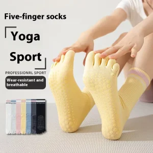 High Quality Summer Five-Finger Yoga Socks for Women Non-Slip Anti-Bacterial Crew for Pilates Running with Knitted Logo on Body