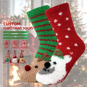 High Quality Thermal Over Knee Christmas Stocking Socks for Kids Fuzzy Fluffy Winter Gift Sets with Fun Logo Body Cuff