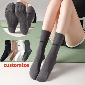 High Sporty Pilates Yoga Grip Socks Cotton Bamboo Anti Slip Sweat Absorbent Crew Comfortable Breathable Customizable
