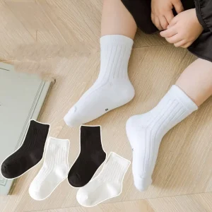 Hot Sell High Quality Material Black White Color Spring Summer Daily Children Crew Socks