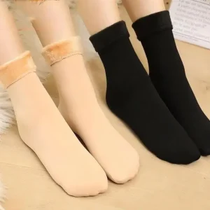 I 0033 Thermal Socks Winter Medium Tube Snow Socks With Velvet And Thick Women’s Fashion Solid Floor Thermal Socks