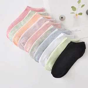 In Stock Cute Women’s Cotton Short Socks 11 Colors Breathable Knitted Ankle Socks Casual Size Free