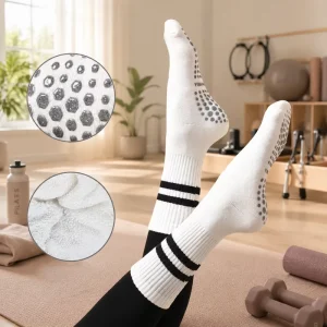 Indoor Terry Skate Yoga Socks Mid Calf Cotton Grip Anti Slip Pilates Socks