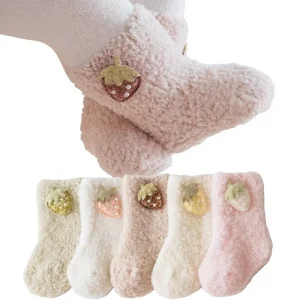 Infant Toddler Mid-Calf Winter Thick Warm Sweat-Absorbent Cartoon Coral Fleece Loose-Fitting Non-Constricting Socks