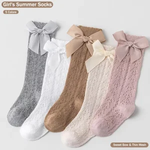 Infants Toddlers Socks 0 3 Years Girls Cotton Summer Thin Mesh Bow Breathable High top Mosquito repellent Calf Socks