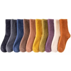 Ins Winter Thick Solid Color Faux Mink Wool Sleeping Crew Warm Fluffy Socks for Women