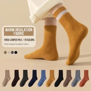 Insulated Thermal Socks Plush Terry Lining Thick Looped Winter Warm Crew Sox Reinforced Heel Toe Moisture Wicking Bulk