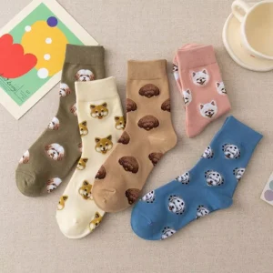Jacquard Dog Pattern Design Socks Knitted 5 Color to Choose Cartoon Cotton Female Socks