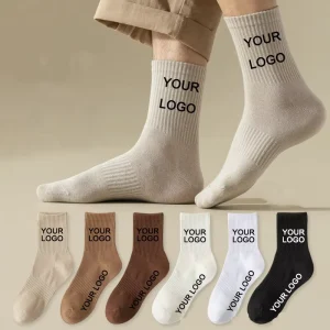 Jacquard Unisex Letter Knitted Socks Custom Classic Mid Socks Cushioned Bottom Breathable Oem Crew Men Socks
