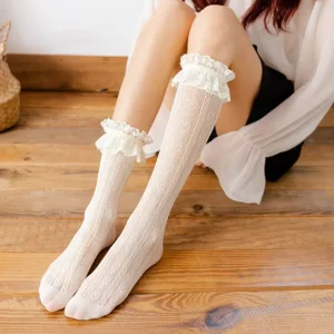 Japan Style Girls Lace Leg Socks Lolita Middle Tube Socks Women’s Silk Stockings Knee High Socks