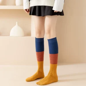 Japanese Cotton Women’s Knee-Length Solid Pattern Retro Long Tube Socks Spring Autumn Thick Needle Body Logo