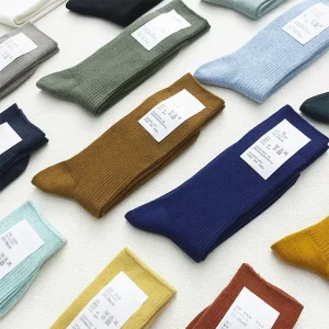 Japanese Double Needles Cotton Knitting Rib Thin Business Cotton Long Men Socks Stretch Casual Daily Basic Socks