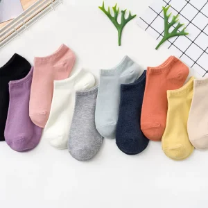 Japanese Women Ankle Socks Solid Color Purple Orange Yellow Colorful Patterns Cotton Low cut Socks Women