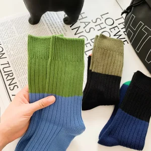 Japanese style Color blocked Sweat absorbing Thick Casual Socks Men Trendy Thickened Retro Solid Socks Men Socks Cotton