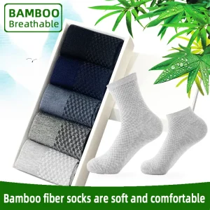 Jingwen Bamboo Fiber Men’s Crew Socks Breathable Sweat Absorbent Soft Comfortable Black Business Dress Socks for Daily Wear