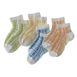 Jingwen New Summer Thin Ice Silk Mesh Bright Color Plaid Children’s Socks