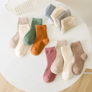 Jingwen OEM Calcetines De Ninos Al Por Mayor Kids Solid Color Socks
