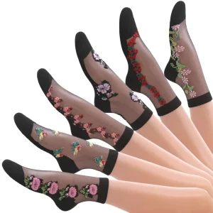 Jingwen Various Styles High Quality Short Spring and Summer Thin Embroidered Crystal Silk Women Socks