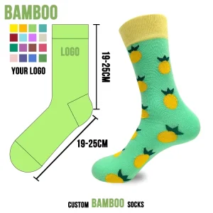 KTS 6 Manufacturer Free Samples Custom Logo Designer Fun Patterned Breathable Men’s Bamboo Fiber Cotton Happy Funny Dress Socks
