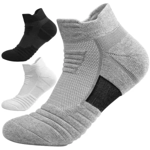 KTS33 Custom Logo Black White Terry Cotton Ankle Athletic Low Cut Sock Mesh Breathable Elite Basketball Sports Socks for Men