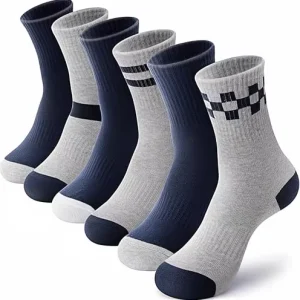 Kids 100% Cotton Breathable Soft Knitted Crew Socks for Winter Athletics (Grey)