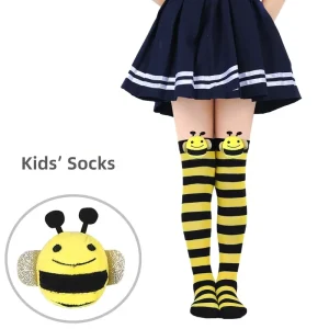 Kids 3D Bee Socks Novelty Striped Knee High Socks Black White Orange Halloween Costume Socks for Girls