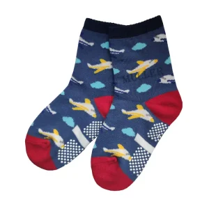 Kids Airplane Grip Socks Breathable Knitted Anti Slip Cotton Crew Socks with Cartoon Cloud Pattern for Indoor Play