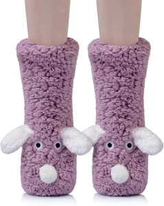 Kids Boy Girls Slipper Socks Crazy Funny Fuzzy Cute Animal Grips Winter Warm Fluffy Cozy Breathable (Purple 5-8 Y)
