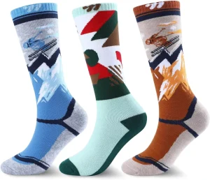 Kids Cartoon Pattern Merino Wool Ski Socks for Boys Girls Knee High Thermal Winter Snowboard Socks Knitted 2 Pairs