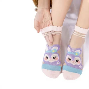 Kids Cotton Cartoon Socks Breathable Crew Thin Summer Purple Rabbit