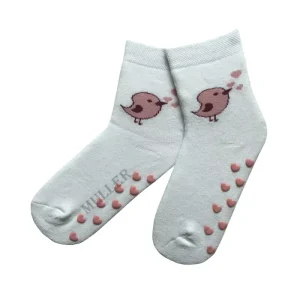 Kids Cotton Non Slip Grip Ankle Terry Socks With Silicone Grips and Birds on Legs
