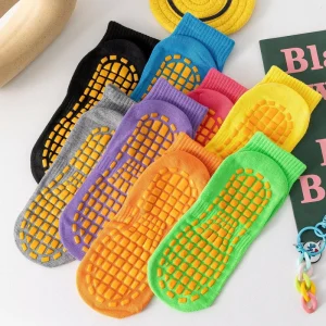 Kids Crew Cotton Professional Athletic Socks Non Slip Friction Resistance for Trampoline & Yoga with Custom Logo Option