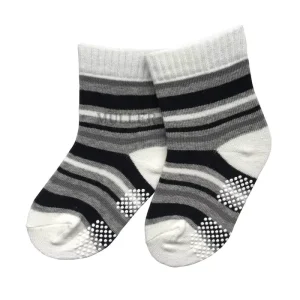 Kids Crew Non Slip Knitted Play Socks Cotton Striped Breathable for Indoor Outdoor Use