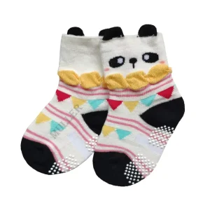 Kids’ Non Slip Crew Socks Cotton Panda Cuff Design Soft Grip for Indoor Play