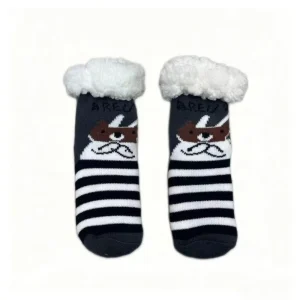 Kids Nordic Crew Winter Sherpa Lined Anti Slip Knitted Sleeping Socks with Cartoon Polar Bear Grip