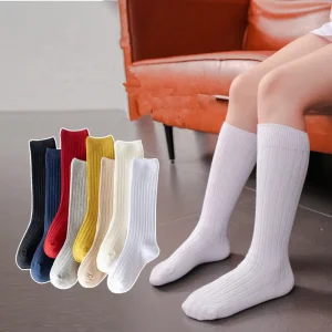 Kids Socks Baby Boys Girls Solid Color Cotton Breathable Stripe Soft Sock Children Knee High Long School Uniform Socks