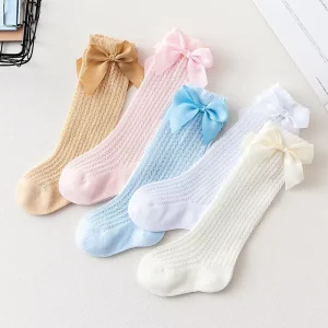 Kids Spanish 5 Colors Single Bow Princess Dress Socks Stockings Knee High Children Baby Socks