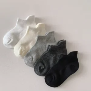 Kids’ Summer No-Show Mesh Socks with Heel Tabs Cotton Low-Cut Socks for Boys & Girls White Grey Versatile Toddler Socks