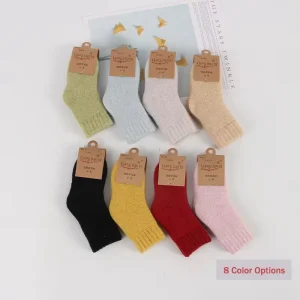 Kids’ Wool Thick Cozy Socks 35.3% Content Cashmere Soft Terry Baby Plus Warm Socks for Winter Non Slip Ribbed Cuff