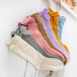 Kindersocken OEM Breathable Mesh Kids Bow knot Openwork Fashionable CE Certified Cute Cotton Long Baby Socks