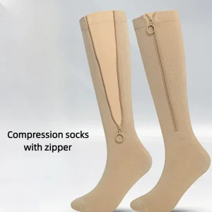Knee High Compression Sport Socks Men Anti Slip Zipper Design for Cycling Running Gym Outdoor Daily Sports Wear
