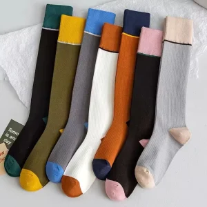Knee High Socks College Style Long Knitted Socks for Women Girls