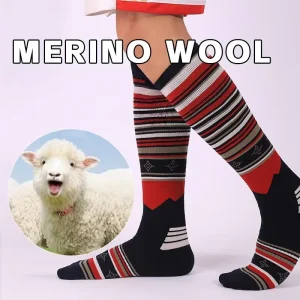Knee High Thick Merino Wool Knitted Cuff Winter Socks Striped Men and Women Warm Thermal Boot Hiking Skiing