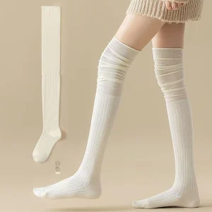 Knee Over Socks Thin Long Tube Stacked Socks Women’s High Tube Solid Color Splicing Ins Trendy Wear Women’s Socks
